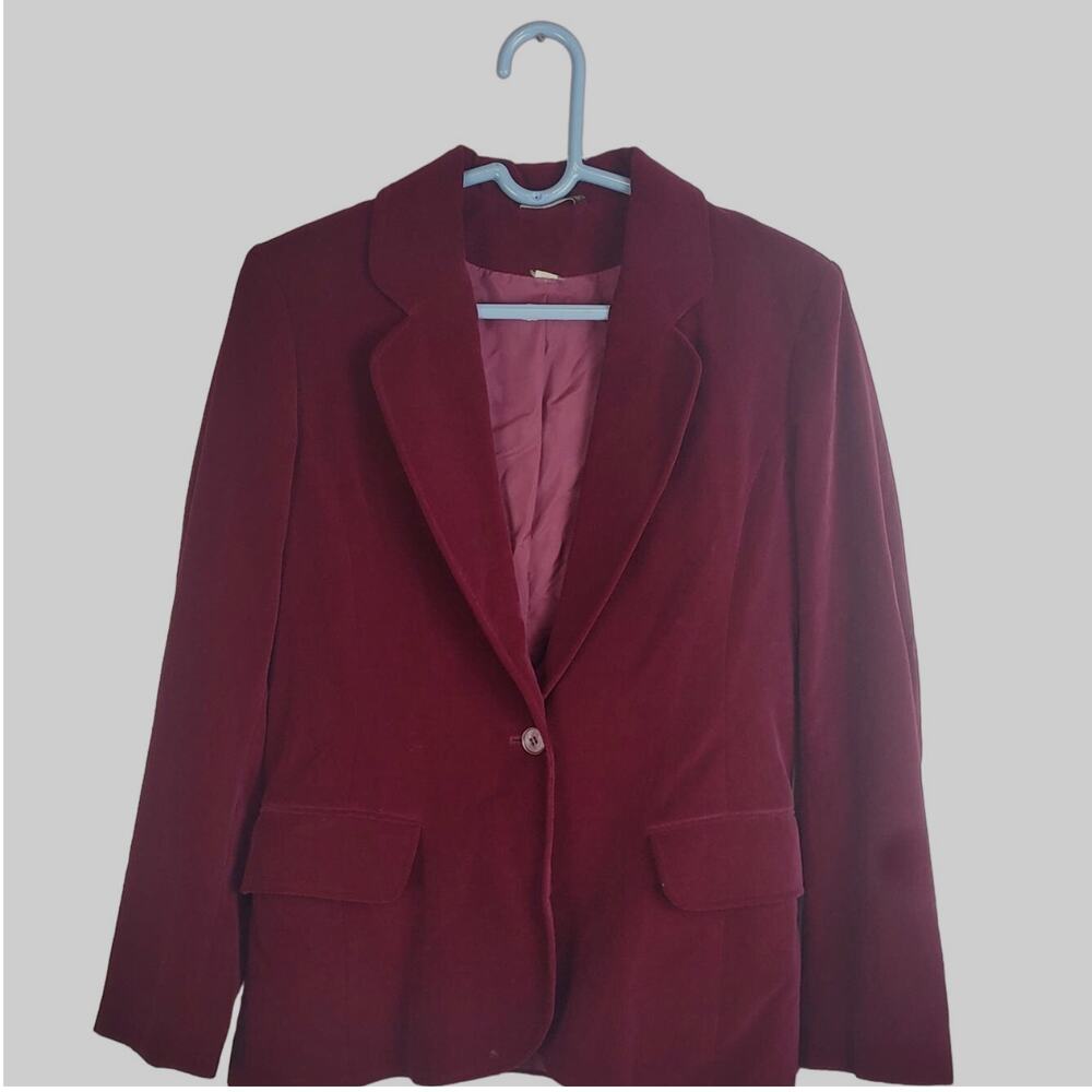 Vintage Mulberry Street velvet one button blazer jacket Size Sm Wine Red Holiday